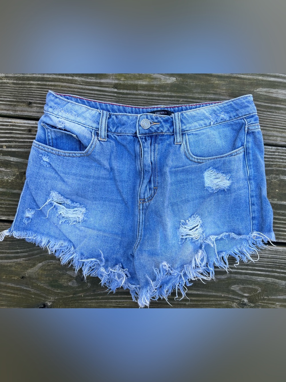 Forever 21 Frayed Hem Distressed Denim Jean Shorts Large